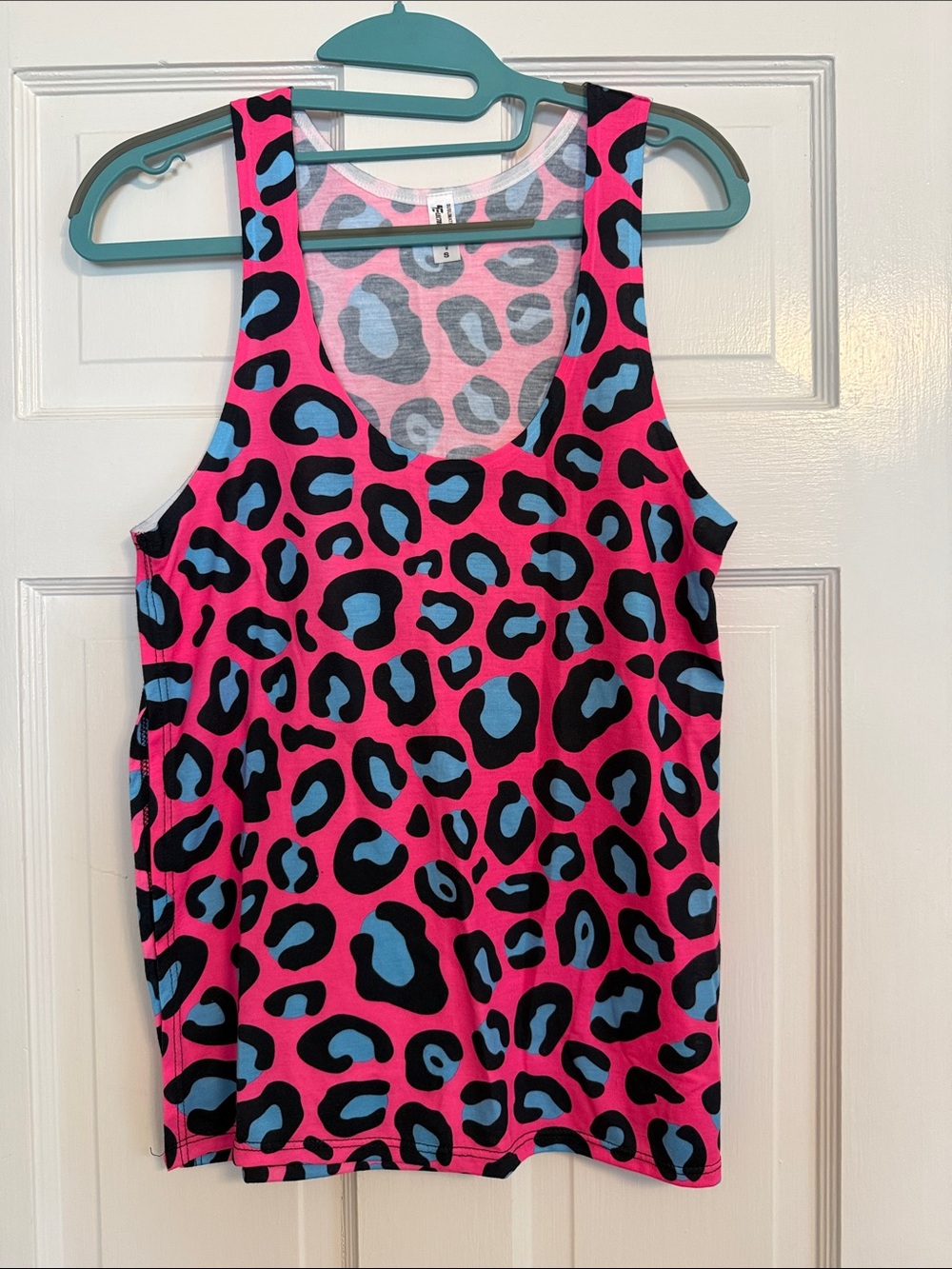 Hot Pink Leopard Print Tank Top with Blue & Black Spots